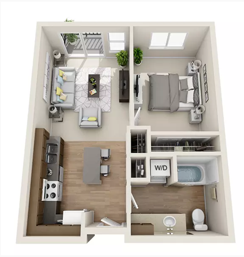 Floor plan for 1 bed, 1 bath, 568 sqft